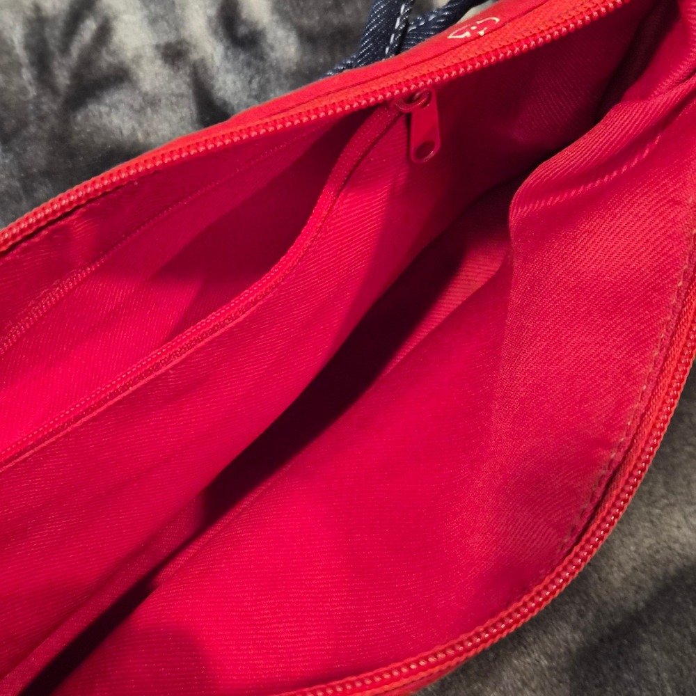 Red Paisley Bandana Print Denim Trim Baguette Shoulder Bag Y2K S#1945 - Picture 4 of 6